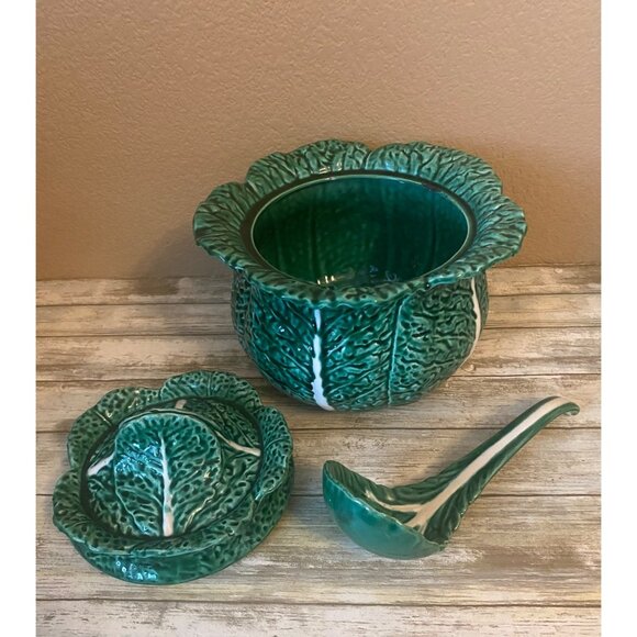 Other - Vintage Green Cabbage Leaf Soup Tureen Set with Ladle - No Maker’s Mark